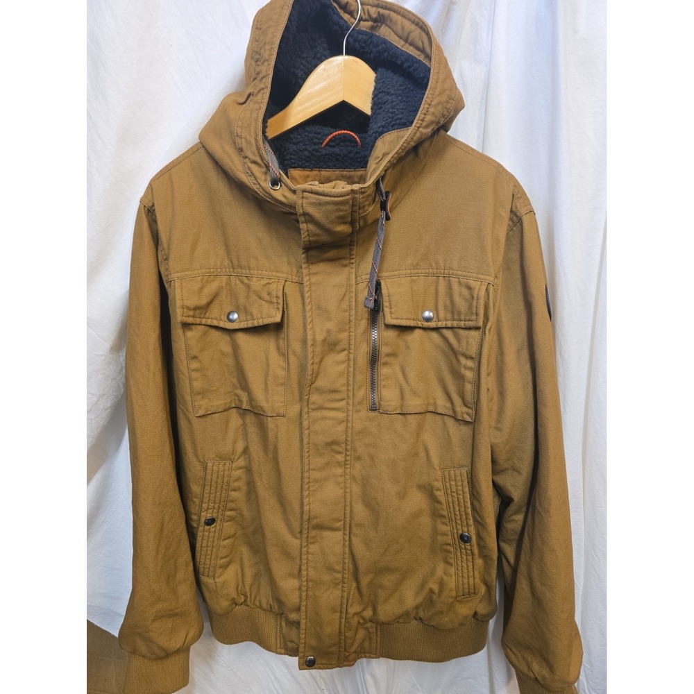 Hawke & Co Men's L Brown Sherpa Lined Hooded Jacket Rugged Workwear Gorpcore - Picture 2 of 9